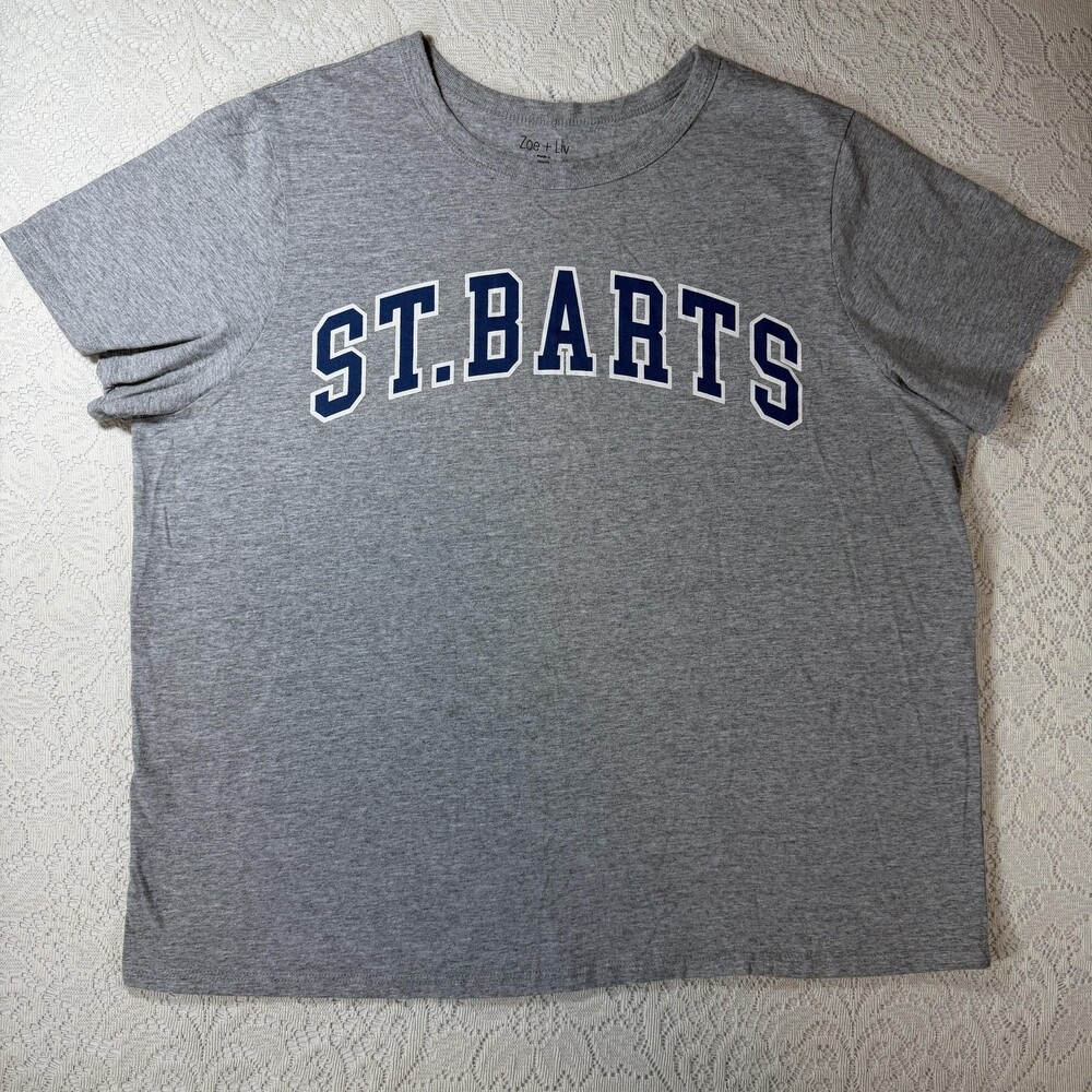 Zoe + Liv Shirt Womens XXL Gray ST. BARTS Graphic Tee Short Sleeve Travel